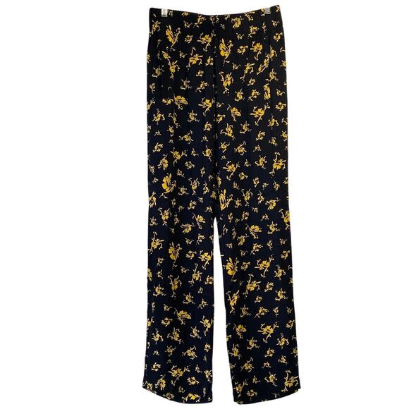 Ganni Floral Print Crepe Straight Leg Pull On Pants Black - Picture 3 of 8